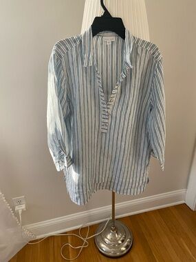 J. Jill Blue and White Striped Pullover Shirt